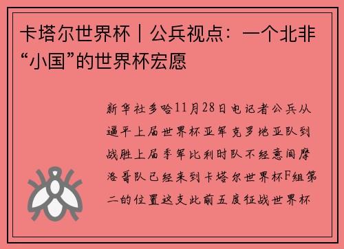 卡塔尔世界杯｜公兵视点：一个北非“小国”的世界杯宏愿